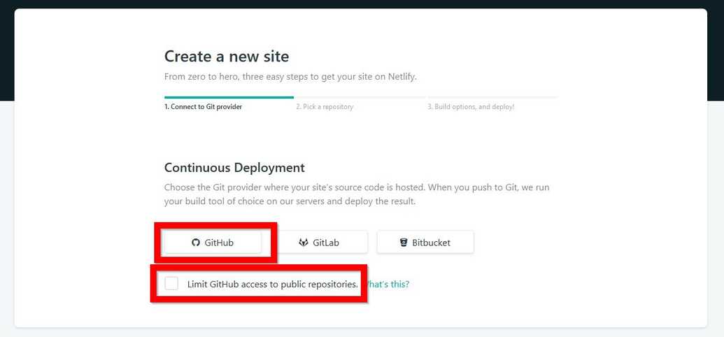 Step2 Select GitHub and limit to public repo